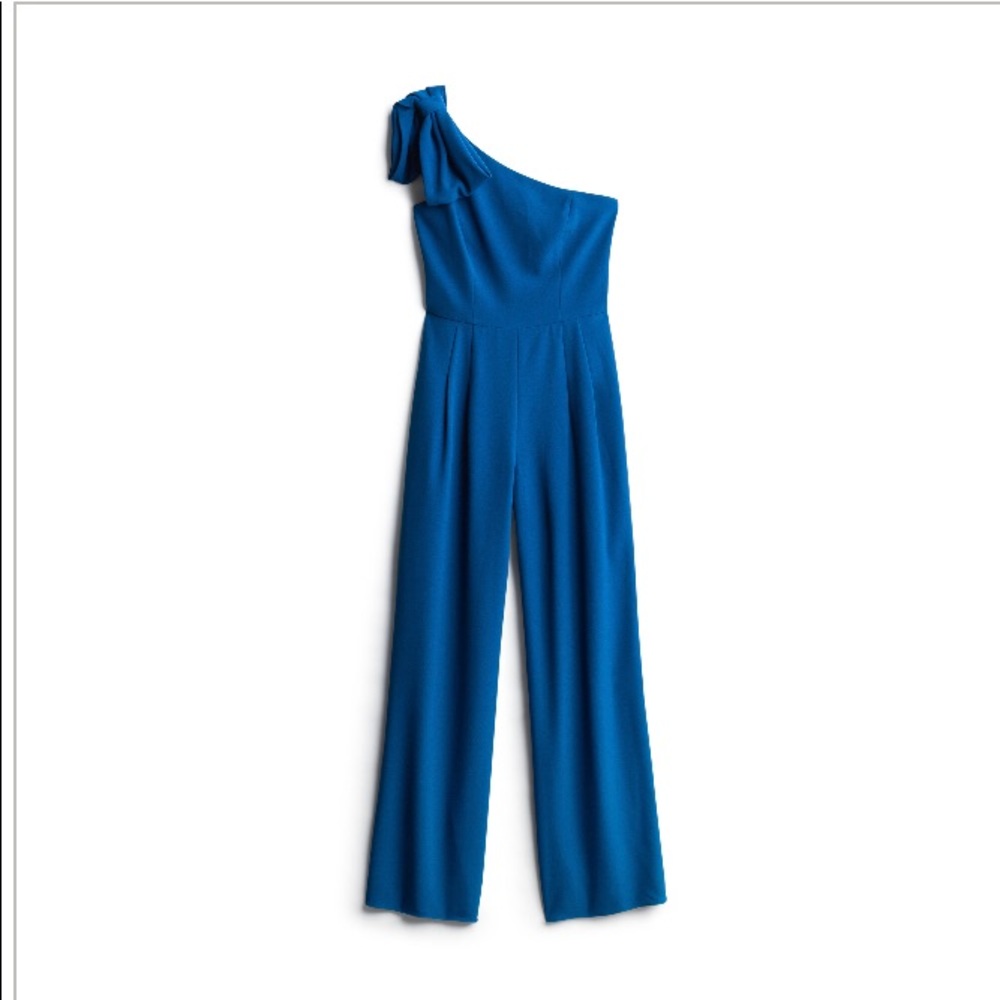 Blue One-Shoulder Bow Jumpsuit